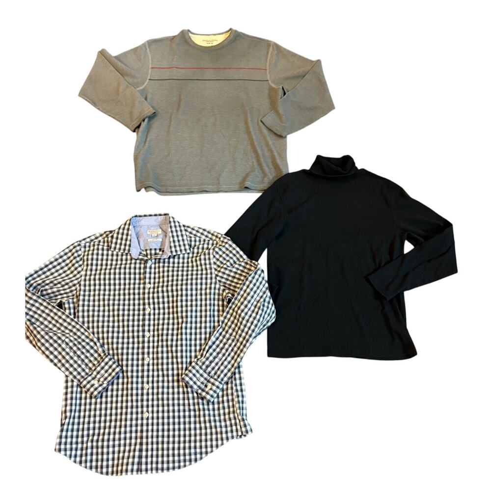 Mens L/XL Winter Shirt Lot Button Down Turtle Neck Thermal Long Sleeve GUC
